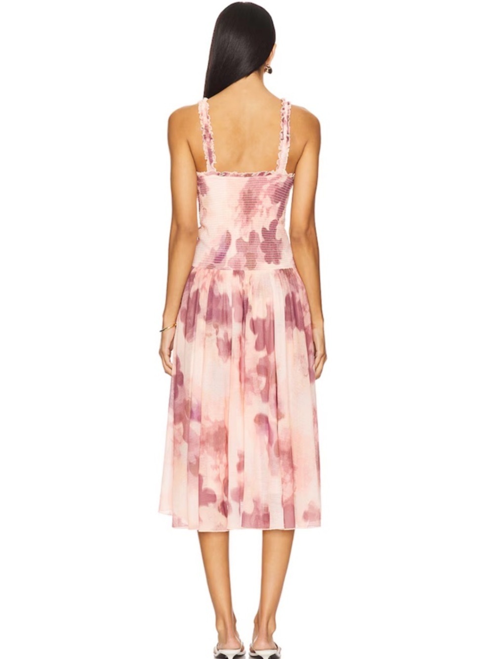 Free People Tessa Smocked Midi Dress in Soft Combo Pink and Purple Floral NEW - Picture 3 of 5